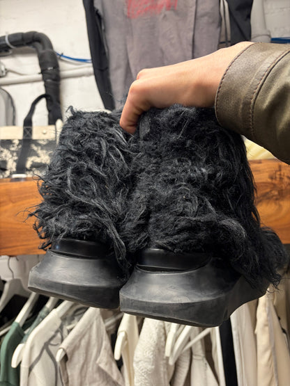 Rick Owens ‘Abstract’ Black Faux Fur Shag High Top Sneakers