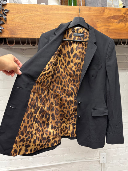 Vintage Dolce & Gabbana Leopard Liner Black Cotton Blazer