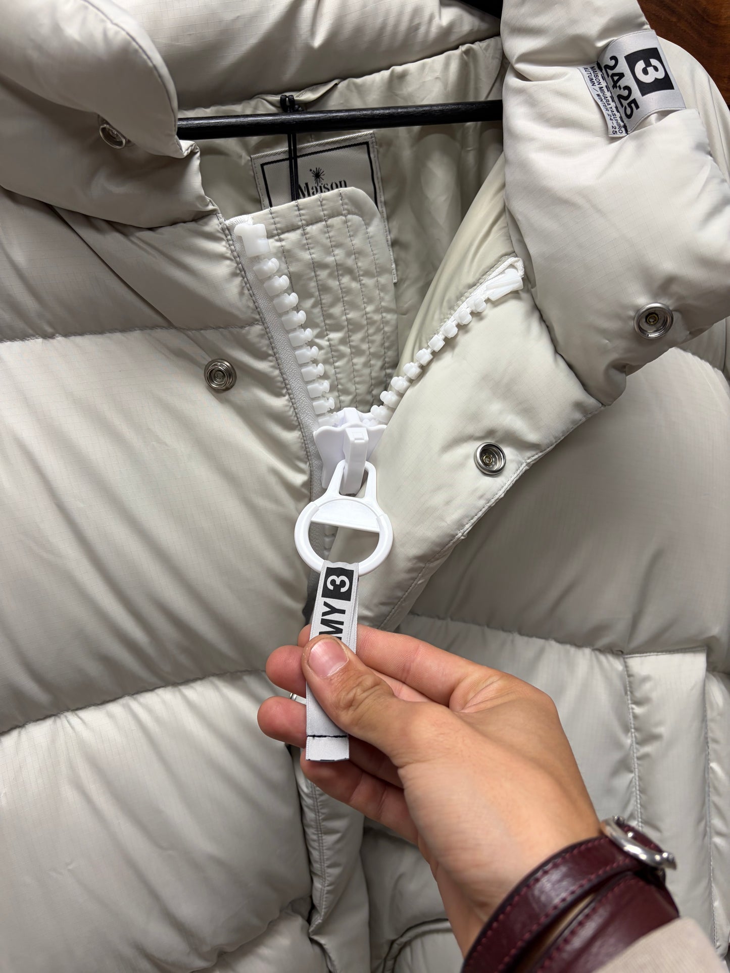 Mihara Yasuhiro ‘Big Zipper’ Oversized Cream Down Filled Puffer Jacket