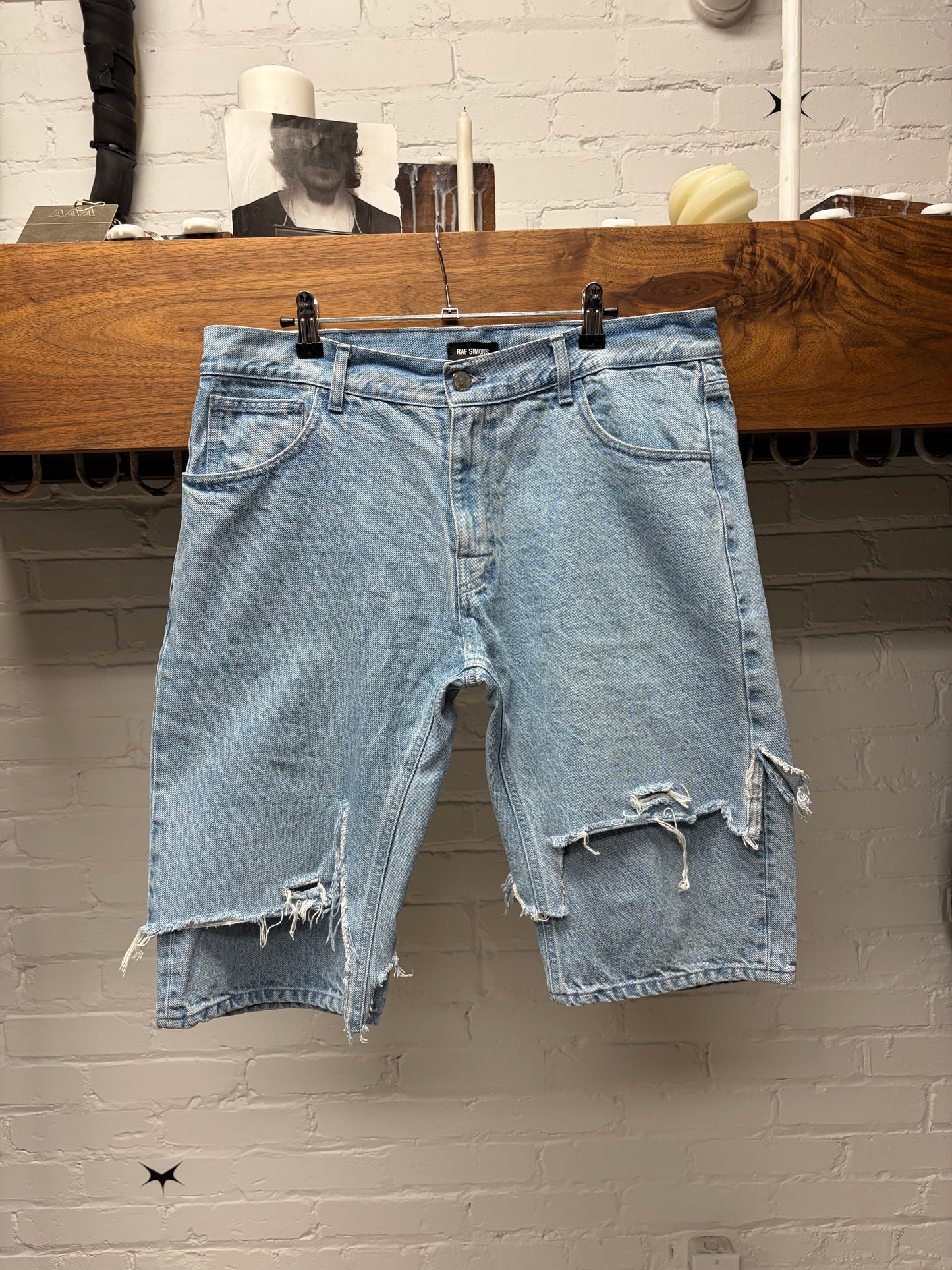 SS2021 Raf Simons ‘Double Layered Distressed Denim Shorts