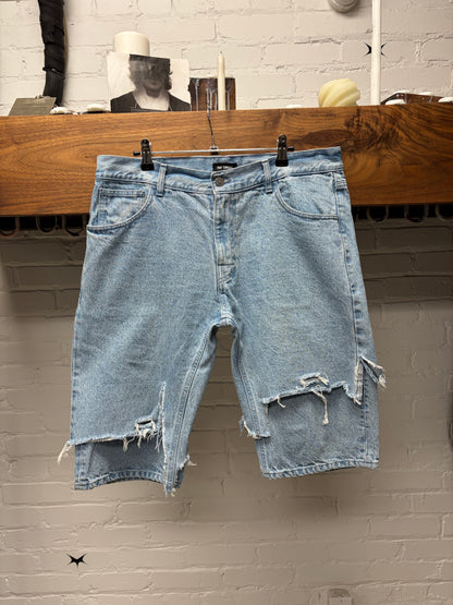 SS2021 Raf Simons ‘Double Layered Distressed Denim Shorts