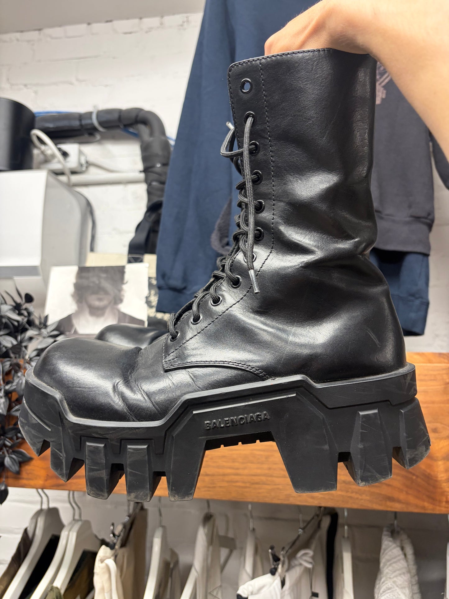 Balenciaga ‘Bulldozer’ Black Leather Platform Sole Combat Boots