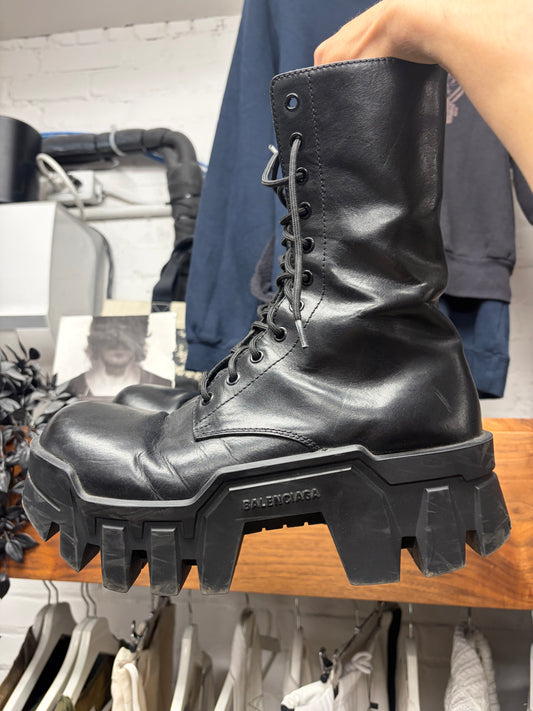 Balenciaga ‘Bulldozer’ Black Leather Platform Sole Combat Boots