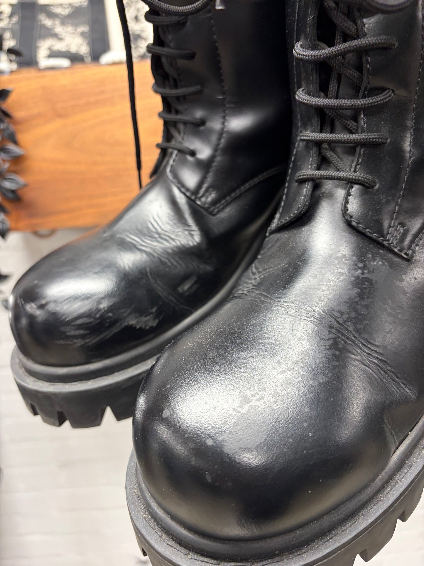 Balenciaga ‘Sergent’ 20MM Black Patent Leather Platform Combat Boots