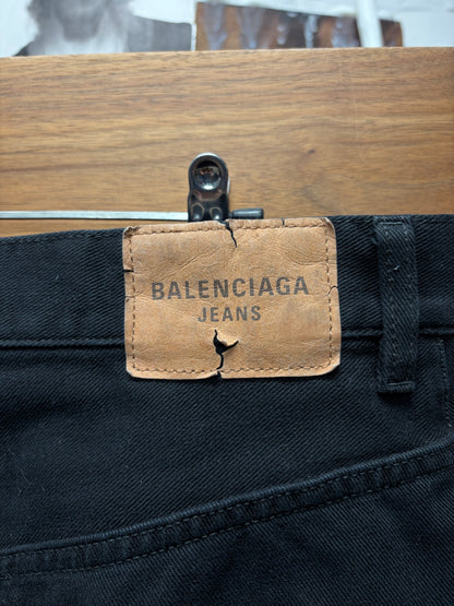 2024 Balenciaga ‘Heel-Bite’ Heavyweight Wide Leg Black Denim
