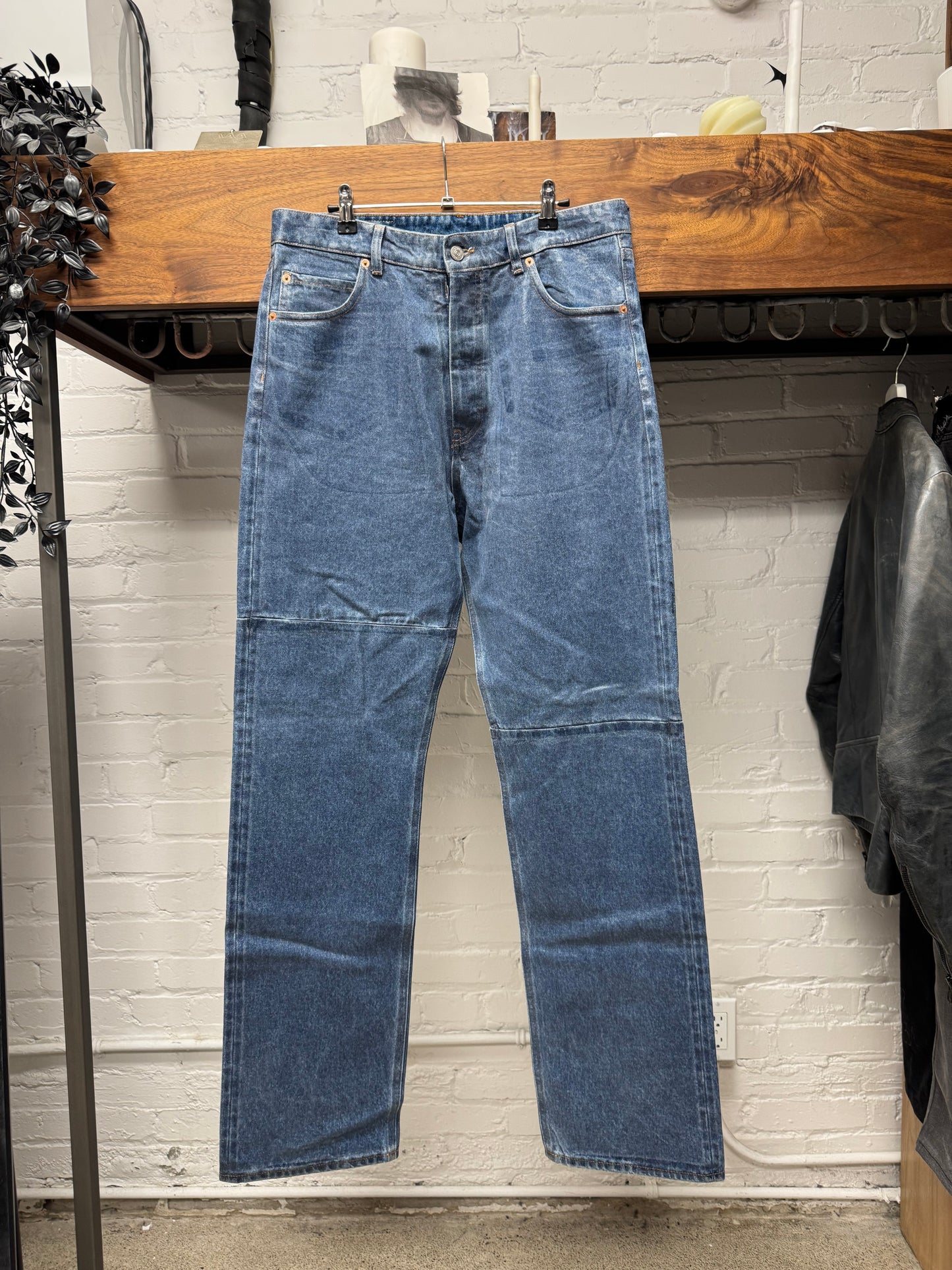 2023 Maison Margiela ‘Wax Coated’ Blue Bootcut Denim