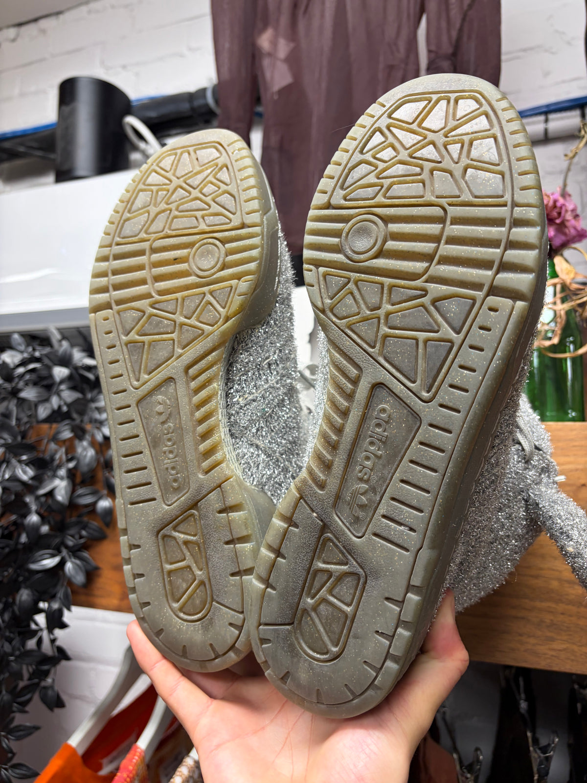 2013 Jeremy Scott x Adidas Silver ‘Tinsel Bear’ High Top Sneakers