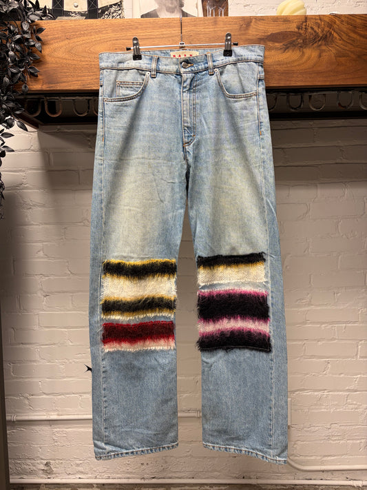 Marni Mohair Patch Straight Leg Washed Blue Denim