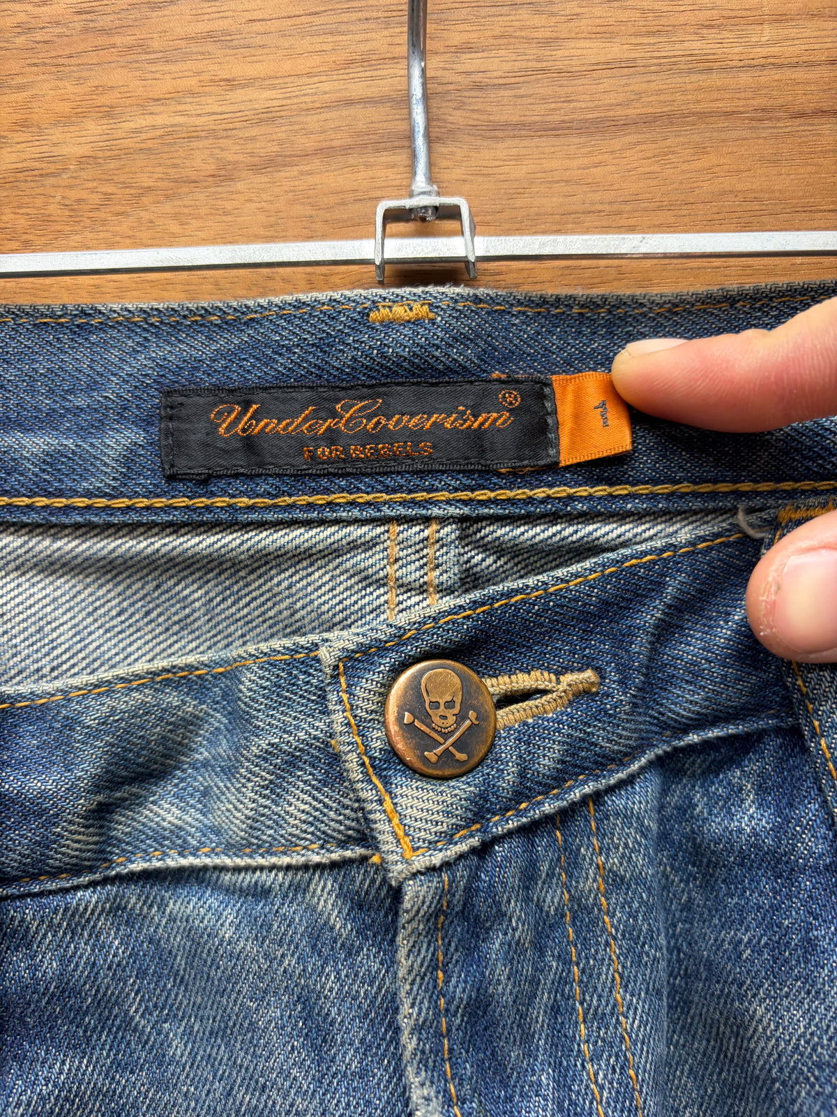 SS2005 Undercover ‘But Beautiful’ Blue Patchwork Distressed Skinny Jeans