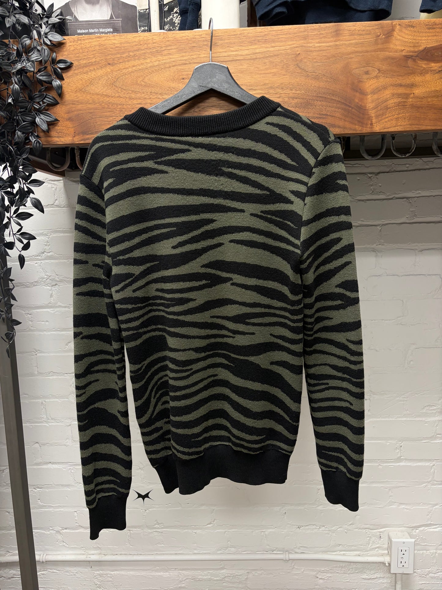 Balmain Leopard Patterned Green/Black Knit Sweater