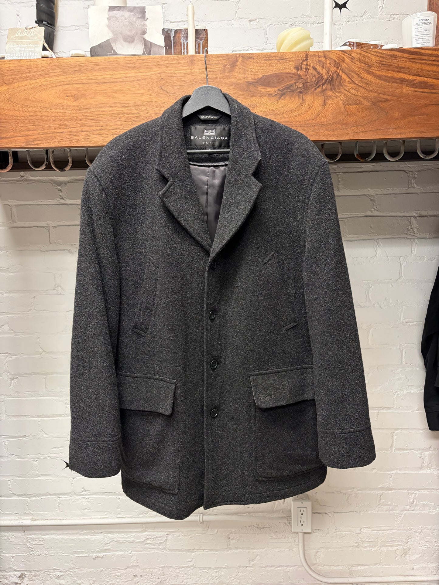 Vintage 90s Balenciaga Grey Wool Long Coat