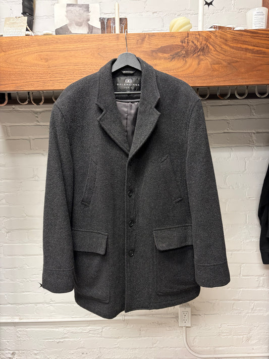 Vintage 90s Balenciaga Grey Wool Long Coat