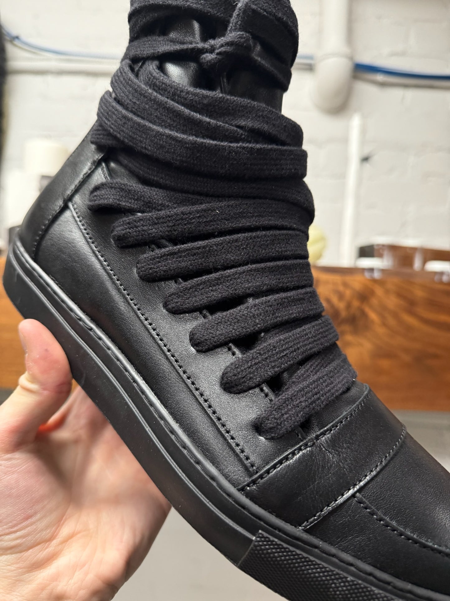 Kris Van Assche Multi-Lace Black Leather High Top Sneakers