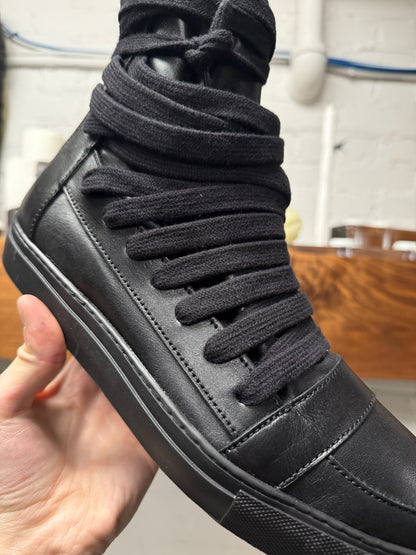 Kris Van Assche Multi-Lace Black Leather High Top Sneakers