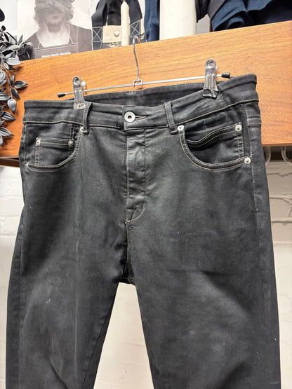 Rick Owens ‘Detroit Cut’ Waxed Black Skinny Jeans