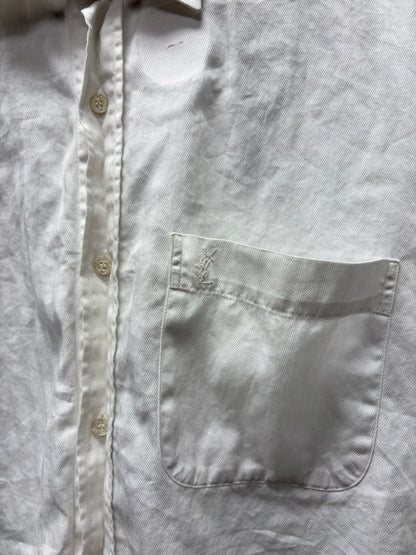 Saint Laurent ‘Rive Gauche’  YSL Pour Homme Embroidered Logo White Button Up Shirt
