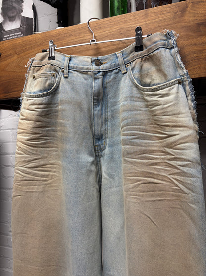 Project G/R Reversible Wide Leg Dirt Washed Blue Baggy Denim