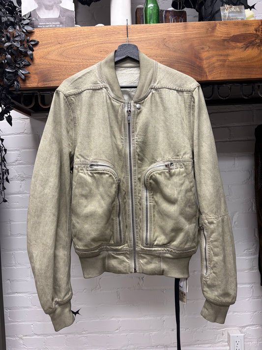 AW2023 Rick Owens ‘Luxor’ Sand ‘Bauhaus’ Denim Flight Cargo Bomber Jacket
