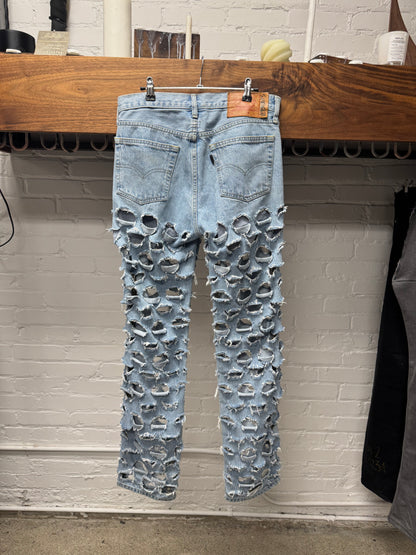 SS2019 Vetements Pour Homme ‘Cut Slash & Pull’ Light Wash Denim