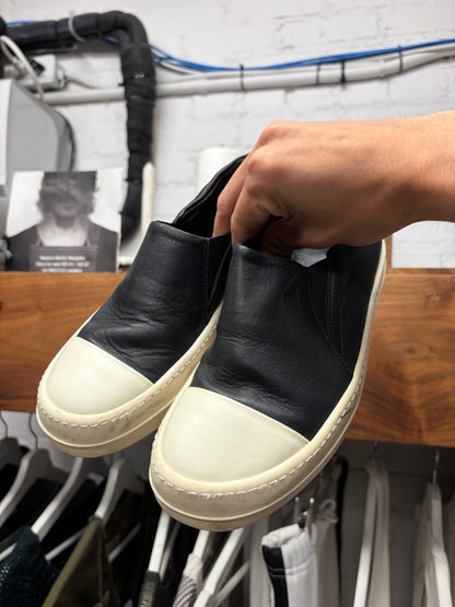 Rick Owens Black Leather Slip On Low Top Sneakers
