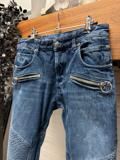 Balmain Biker Knee Blue Skinny Jeans