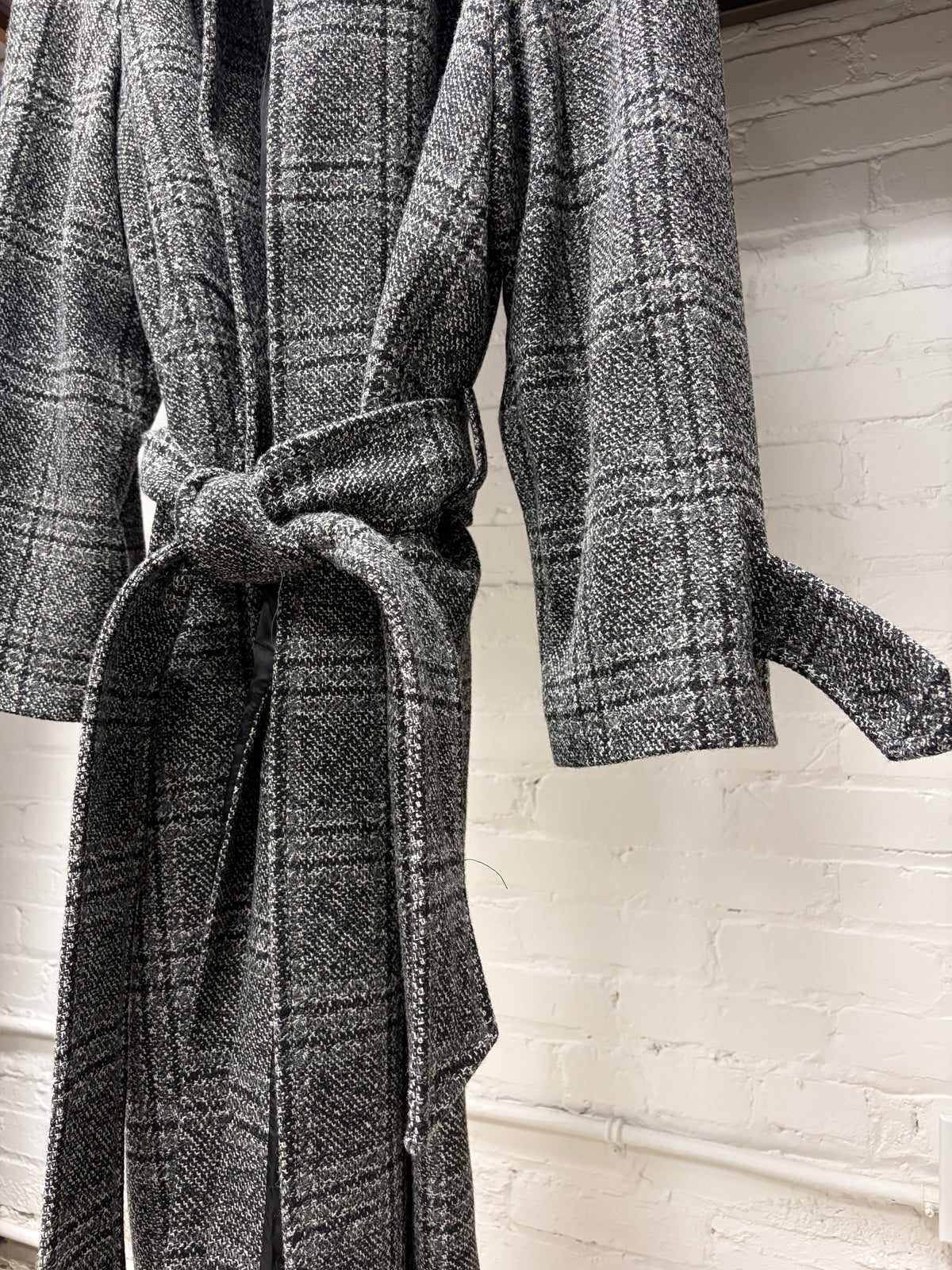 AW2025 Balenciaga Distressed ‘Raglan One Layer’ Plaid Belted Wool Full Length Trench Coat