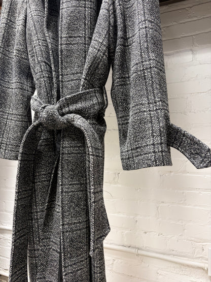 AW2025 Balenciaga Distressed ‘Raglan One Layer’ Plaid Belted Wool Full Length Trench Coat