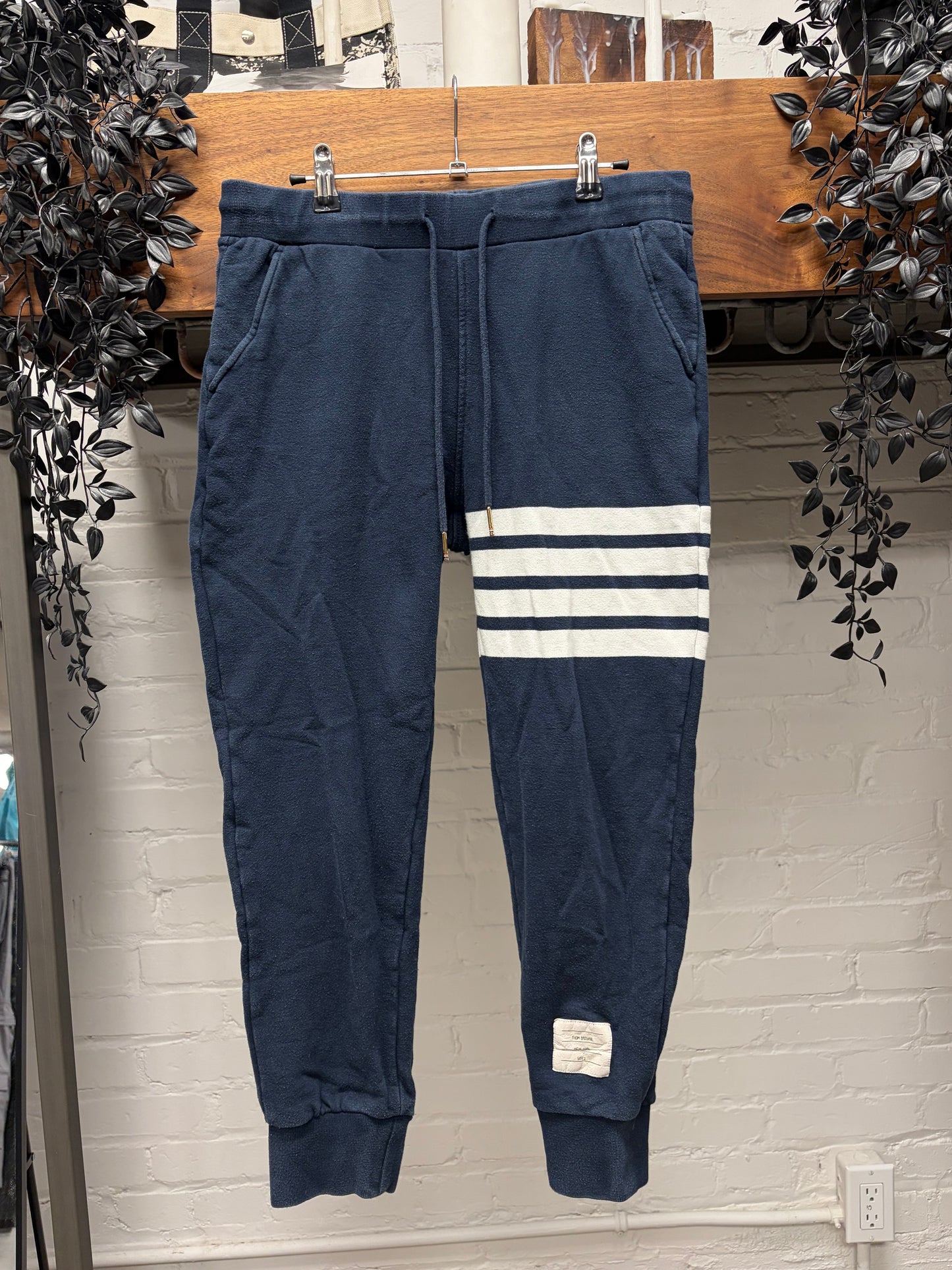 Thom Browne Navy/White ‘Striped Logo’ Sweatpants
