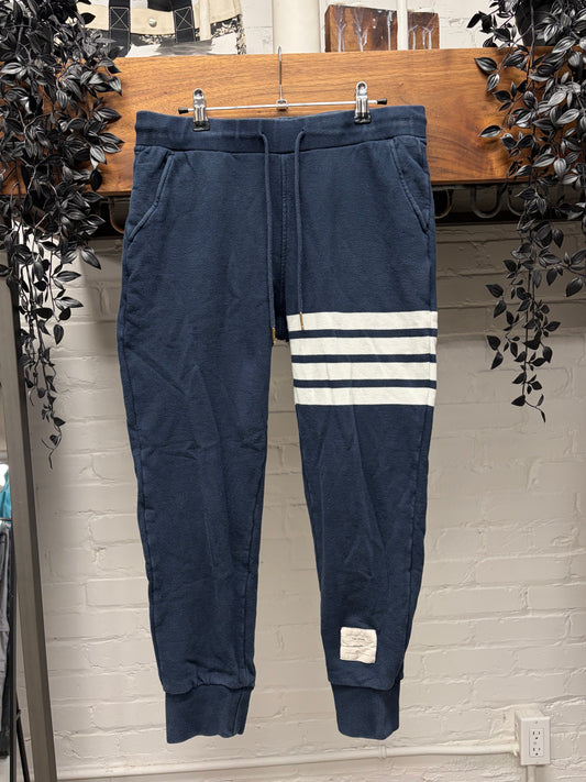 Thom Browne Navy/White ‘Striped Logo’ Sweatpants