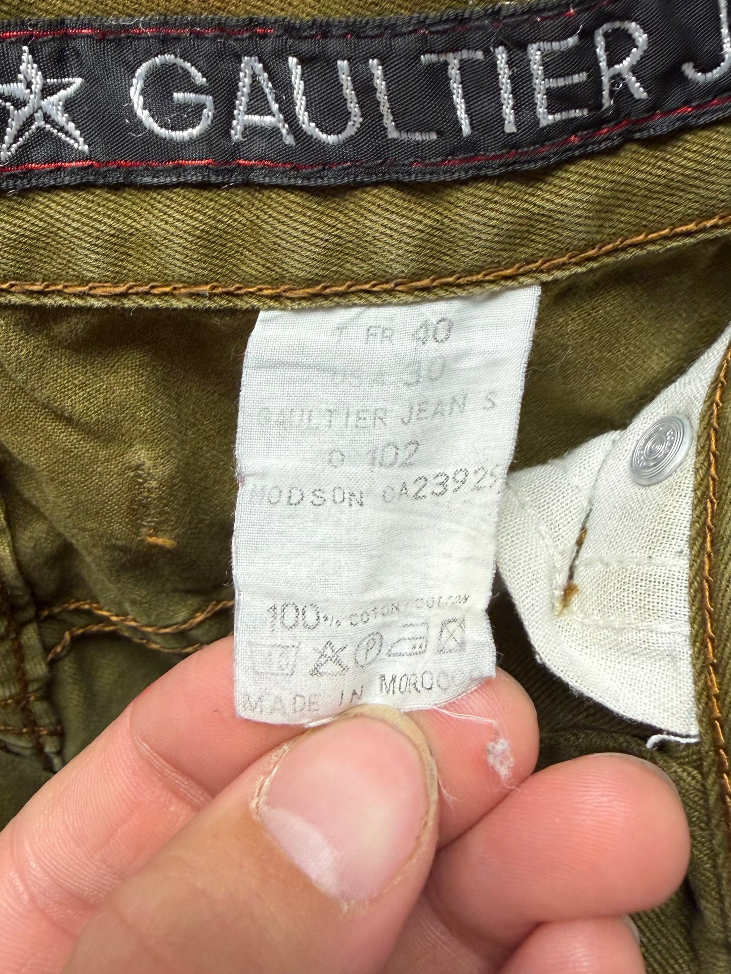 Vintage Jean Paul Gaultier ‘Sailor’ Button Fly Faded Green Denim
