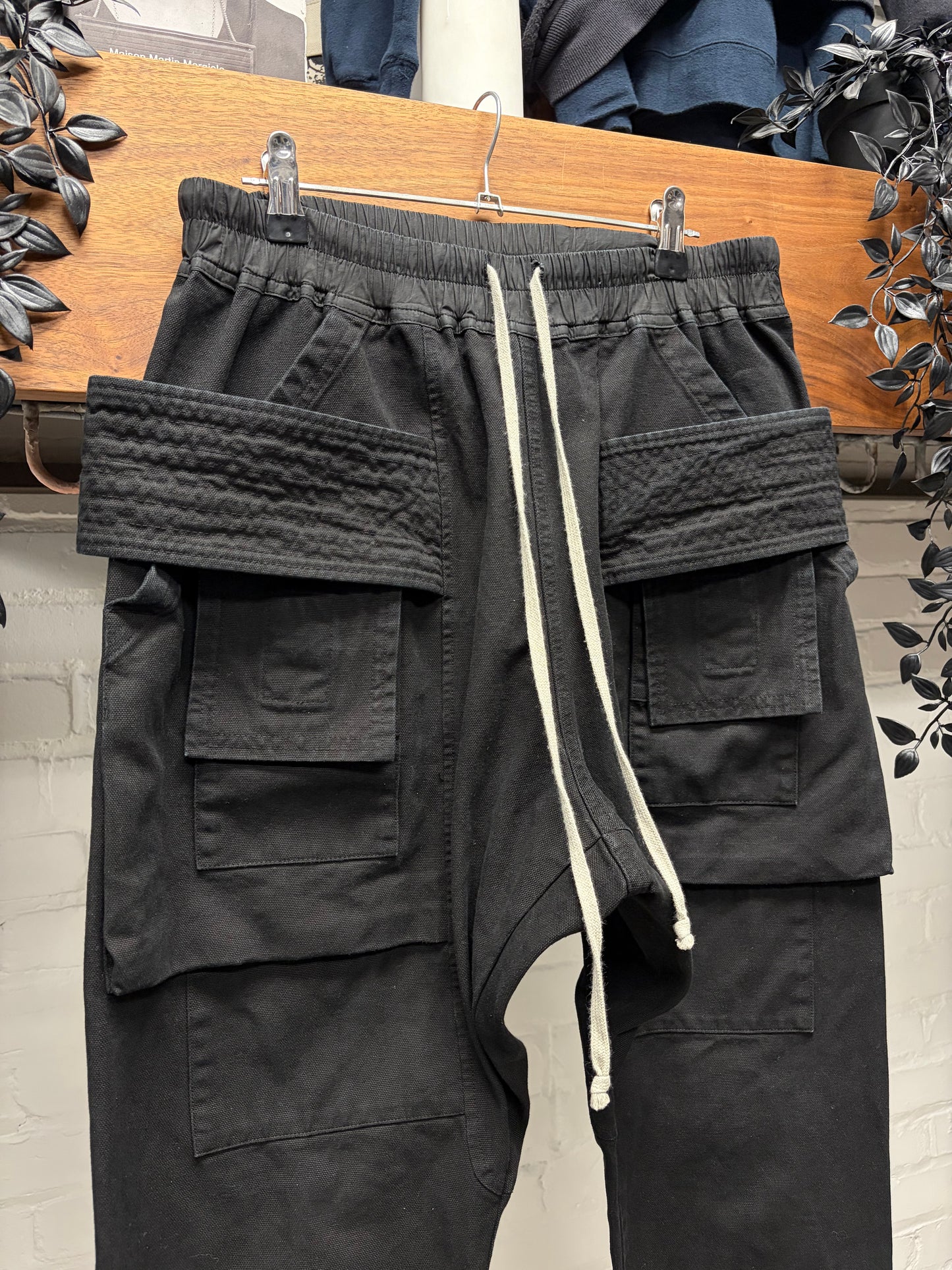 Rick Owens Cotton ‘Creatch’ Black Drawstring Cargo Pants