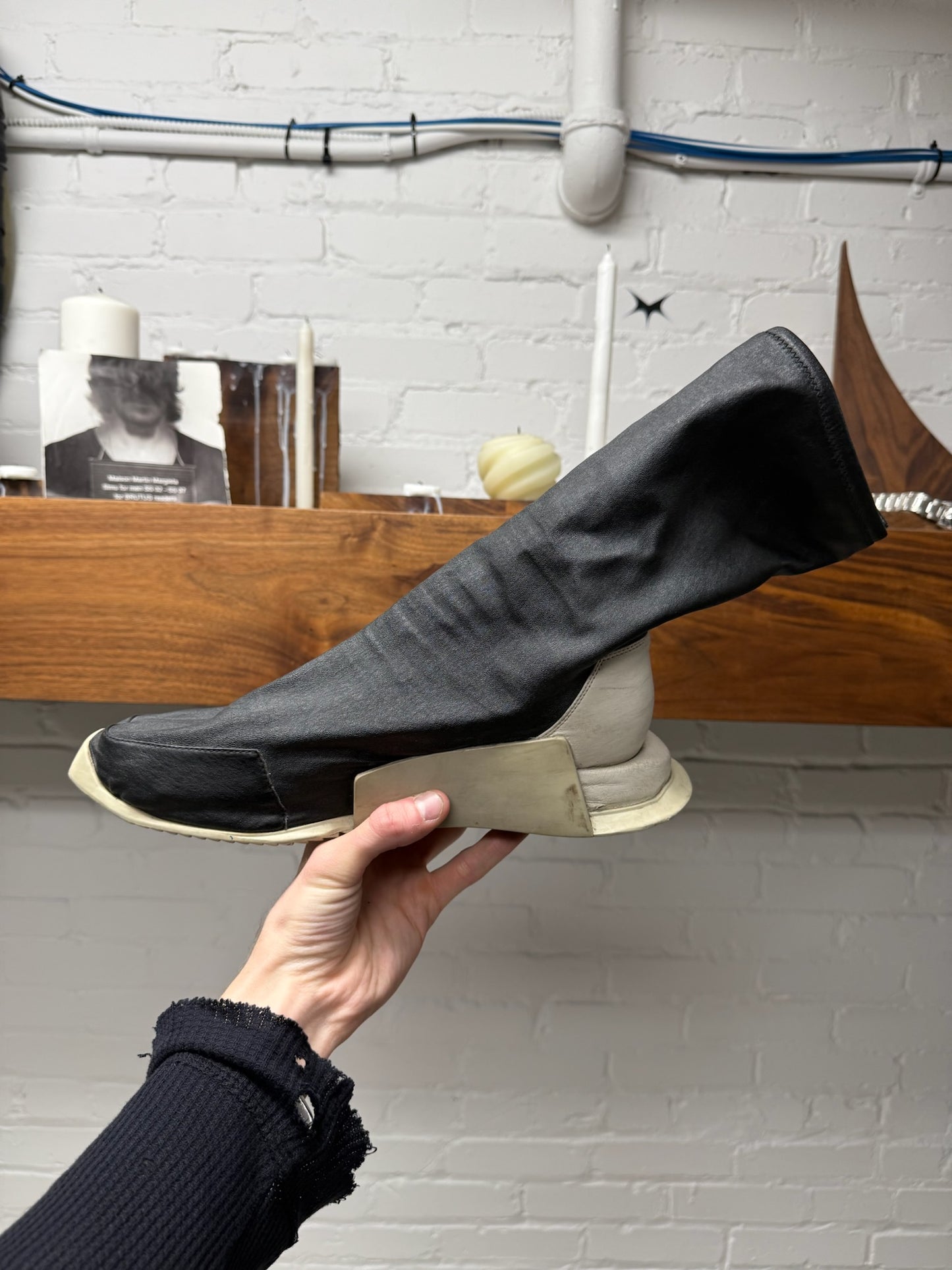 Rick Owens x Adidas ‘Level’ Leather Sock Runner Sneakers
