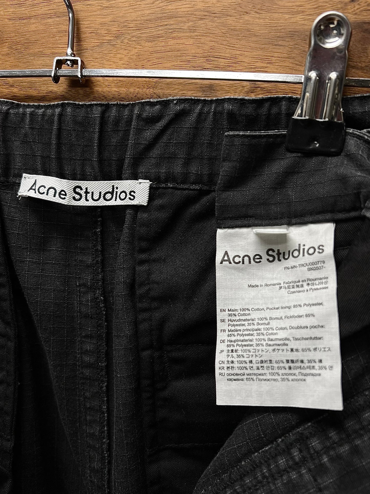 Acne Studios Black Ripstop ‘Convertible’ Wide Leg Cargo Pants