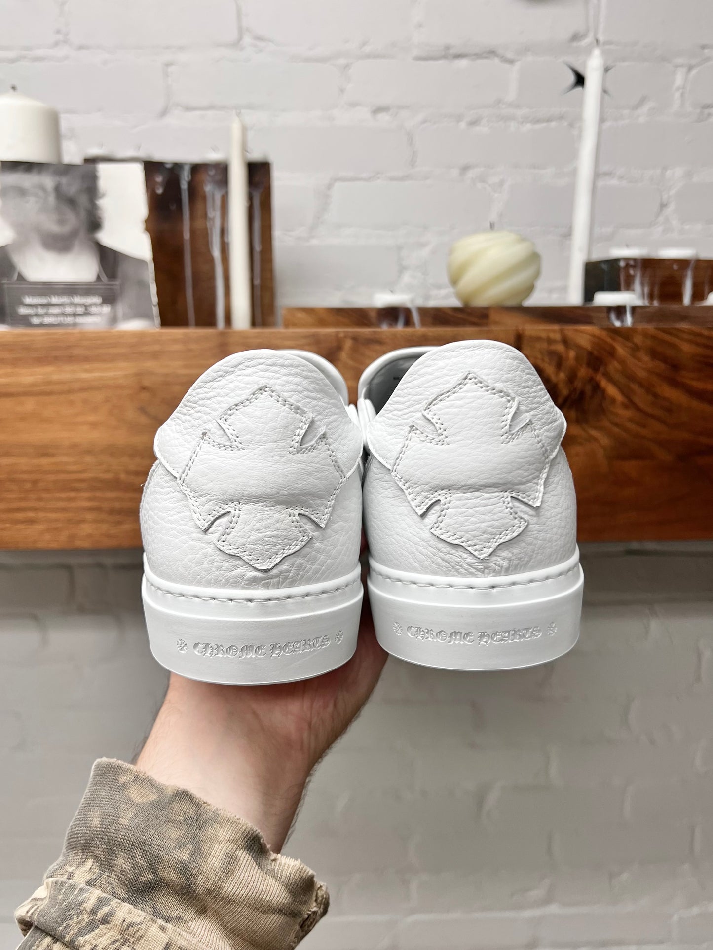 Chrome Hearts ‘Dagger’ Slip-On White Leather Low Top Sneakers