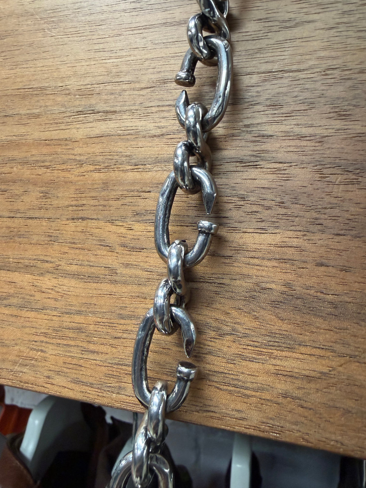 SS2025 Balenciaga .925 Silver ‘Shanghai Runway’ Bent Nail Wallet Chain