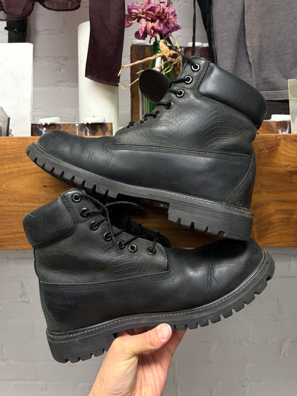 AW2013 Supreme x Timberland Snakeskin Embossed Black Leather 6 inch Premium Waterproof Boots