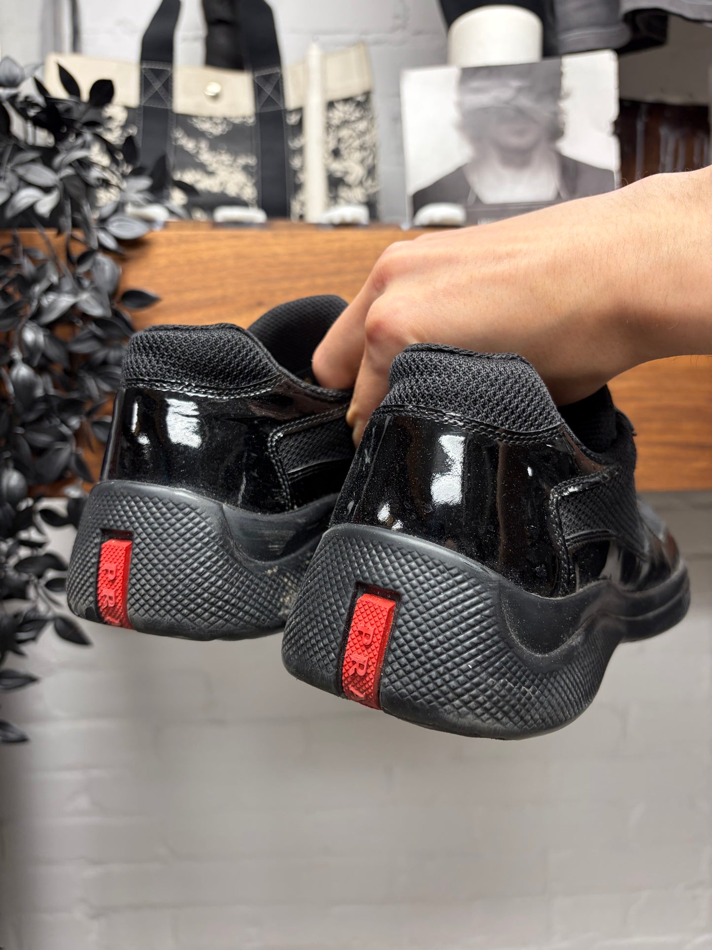 Prada ‘Americas Cup’ Black Patent Leather Low Top Sneakers