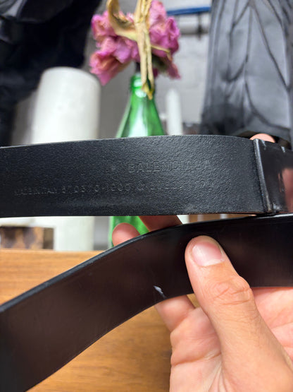 Balenciaga ‘BB’ Black Leather Belt with Silver Tone Buckle