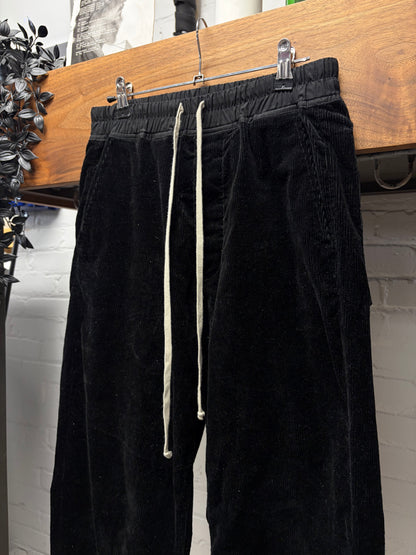 Rick Owens Black Velvet Straight Leg Black Relaxed Fit Drawstring Pants