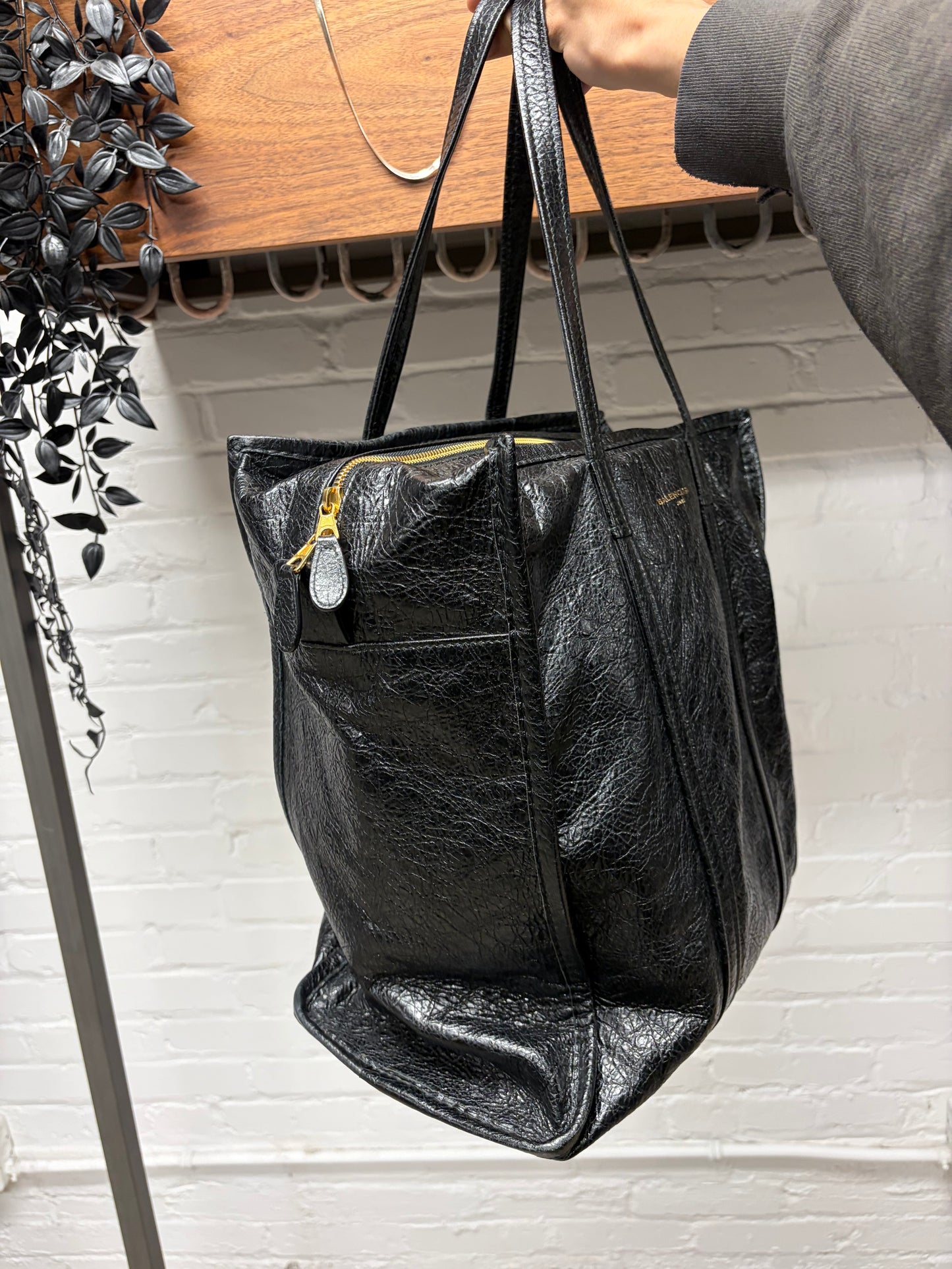 Balenciaga ‘Bazzar’ Black Leather Shopper Tote Bag