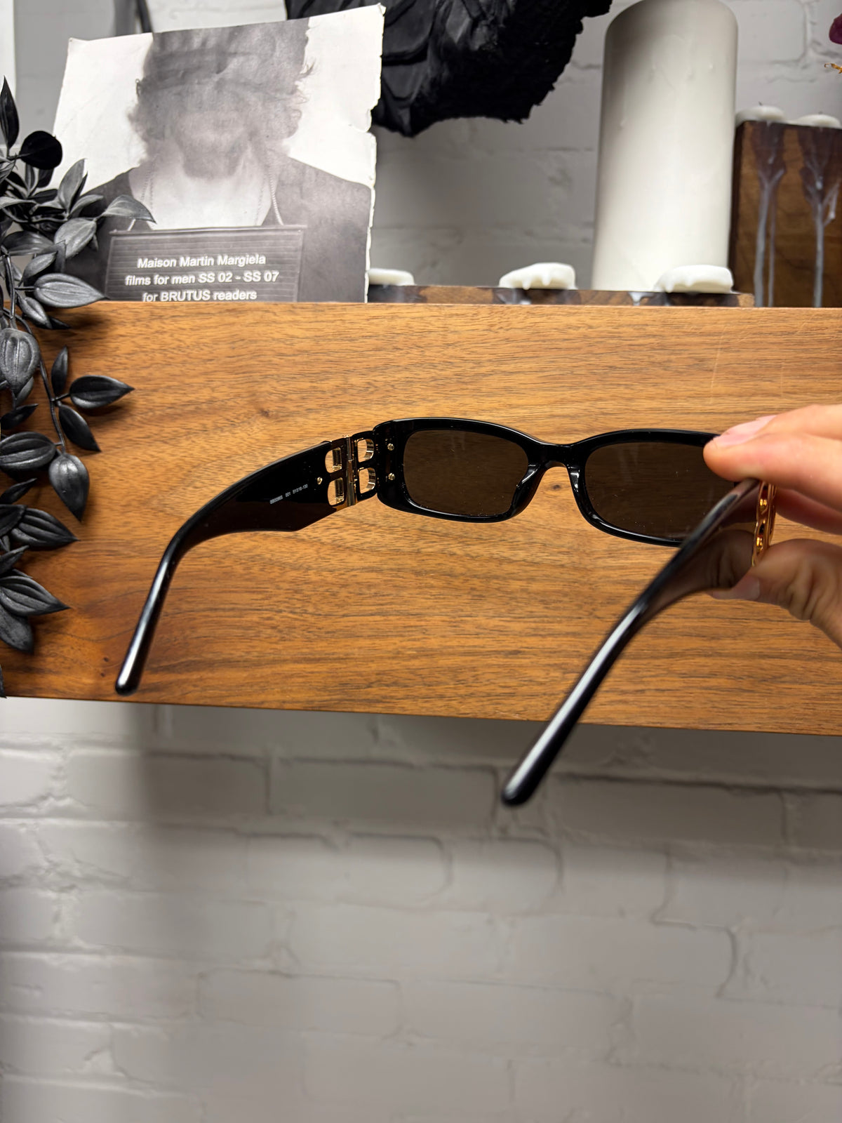 Balenciaga ‘Dynasty’ Black/Gold BB Interlock Rectangular Frame Sunglasses