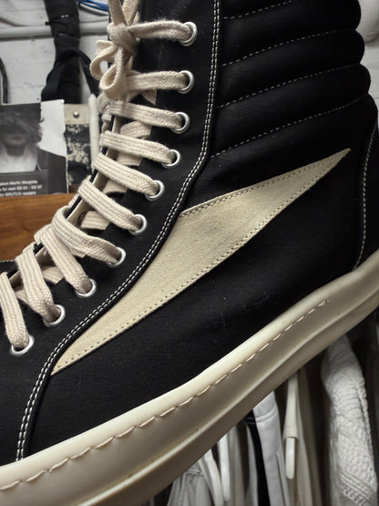 SS2024 Rick Owens Lido ‘Vans’ Black Canvas High Top Sneakers