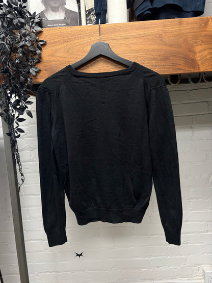 2017 Saint Laurent Black Lightweight Wool Knit Distressed V-Neck Sweater