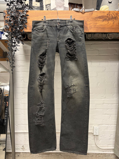 Balenciaga ‘Destroy’ Dirt Washed Black Distressed Flared Denim