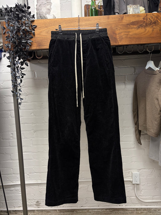 Rick Owens Black Velvet Straight Leg Black Relaxed Fit Drawstring Pants