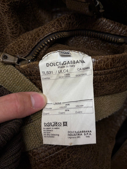 AW2003 Dolce and Gabbana ‘Bondage Strap’ Brown Goatskin Leather Bomber Jacket