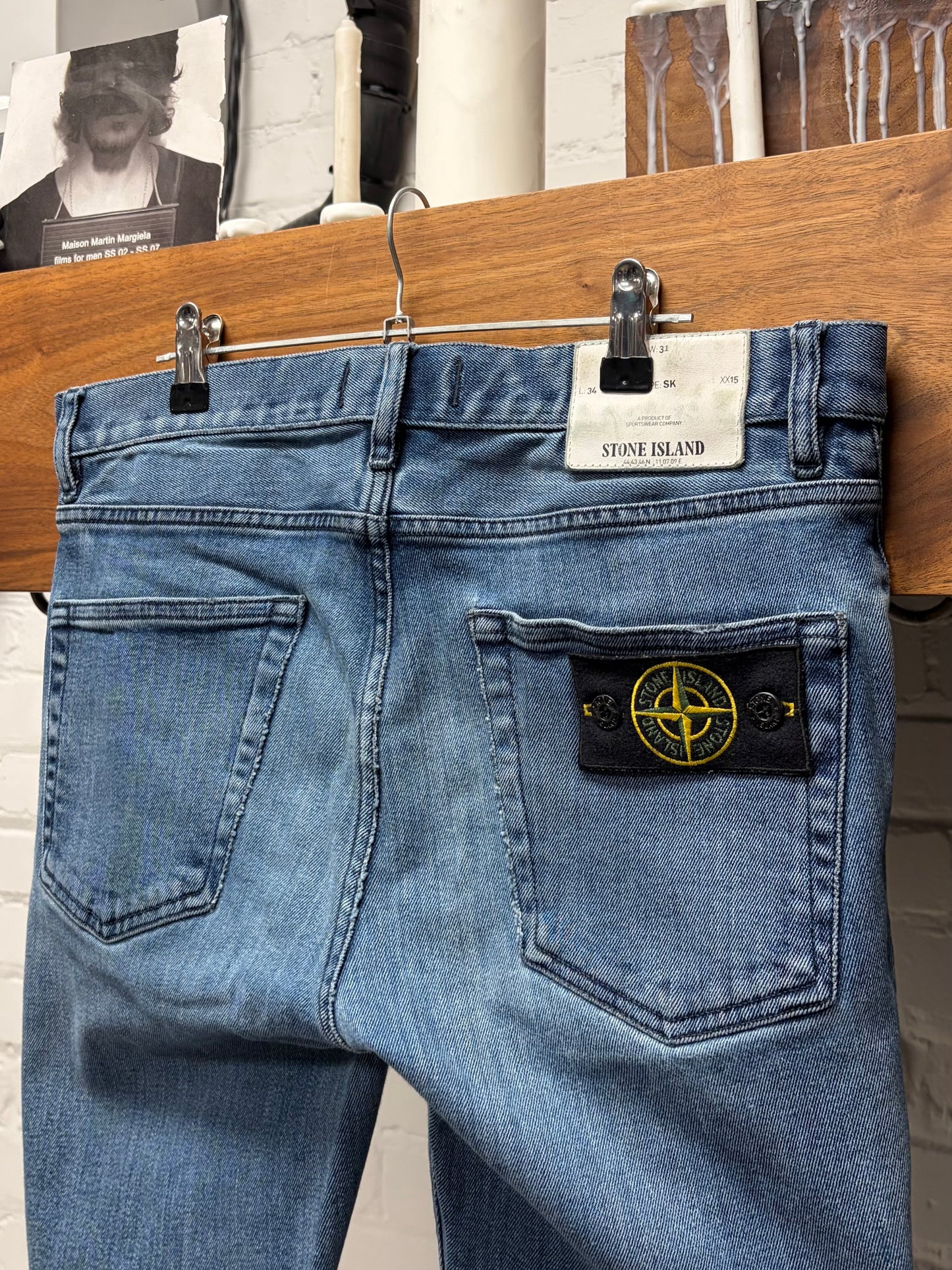 Stone Island ‘Badge Logo’ Washed Blue Skinny Jeans
