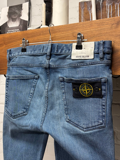 Stone Island ‘Badge Logo’ Washed Blue Skinny Jeans