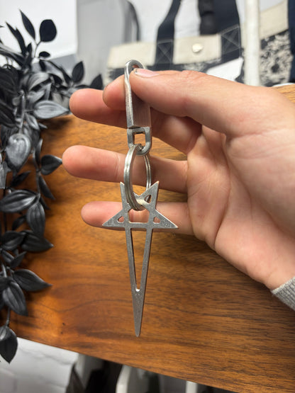 AW2022 Rick Owens ‘Strobe’ Pentagram Silver Tone Keychain