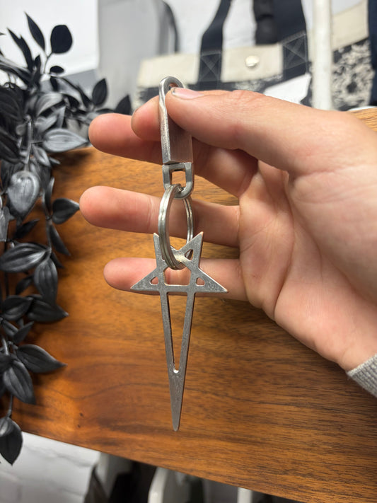 AW2022 Rick Owens ‘Strobe’ Pentagram Silver Tone Keychain